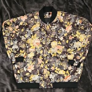 Free People Floral Bomber Jacket - Black and Yellow